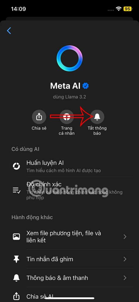 Tắt thông báo Meta AI