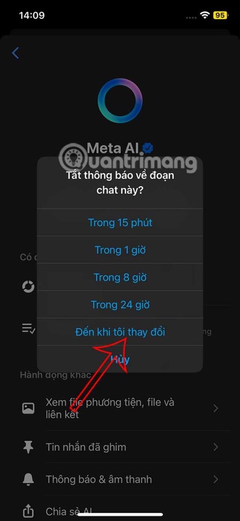 Không hiện thông báo Meta AI