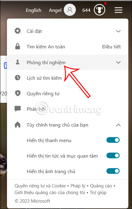 Phòng thí nghiệm trên Bing
