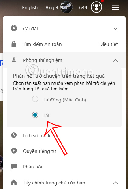Tắt phản hồi Bing Chat AI