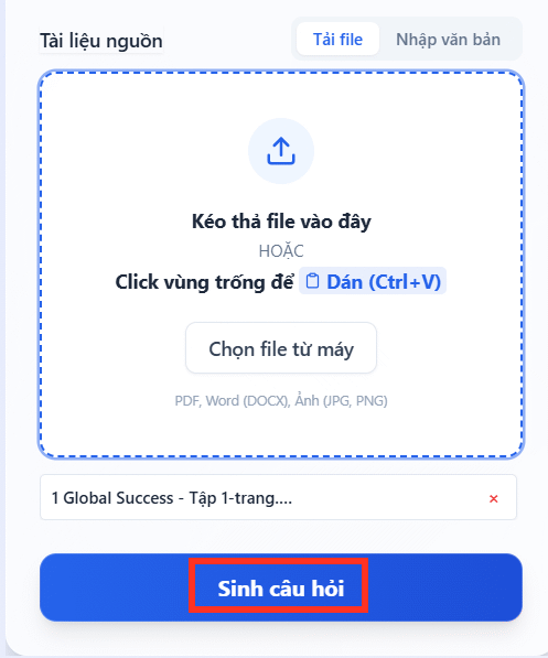Tạo câu hỏi AI qua file bài giảng game cuộc đua ngôi sao