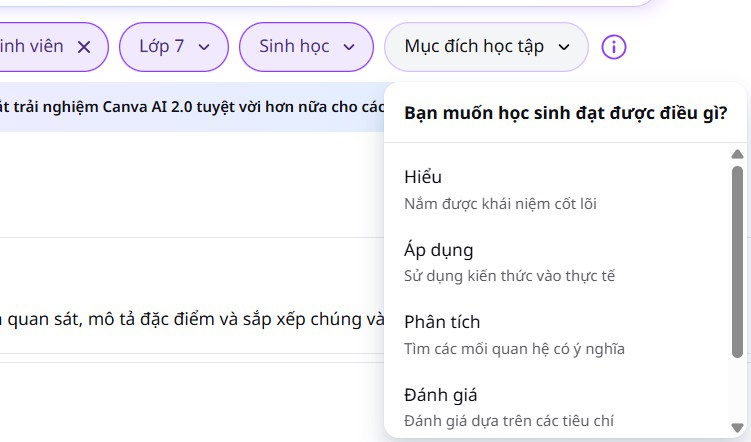 Thiết lập hoạt động trên Canva AI