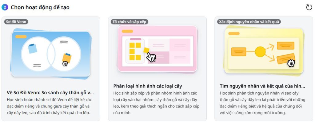 Chọn kiểu hoạt động cần tạo trên Canva AI