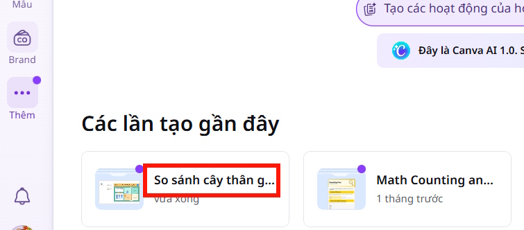 Xem hoạt động tạo trên Canva AI