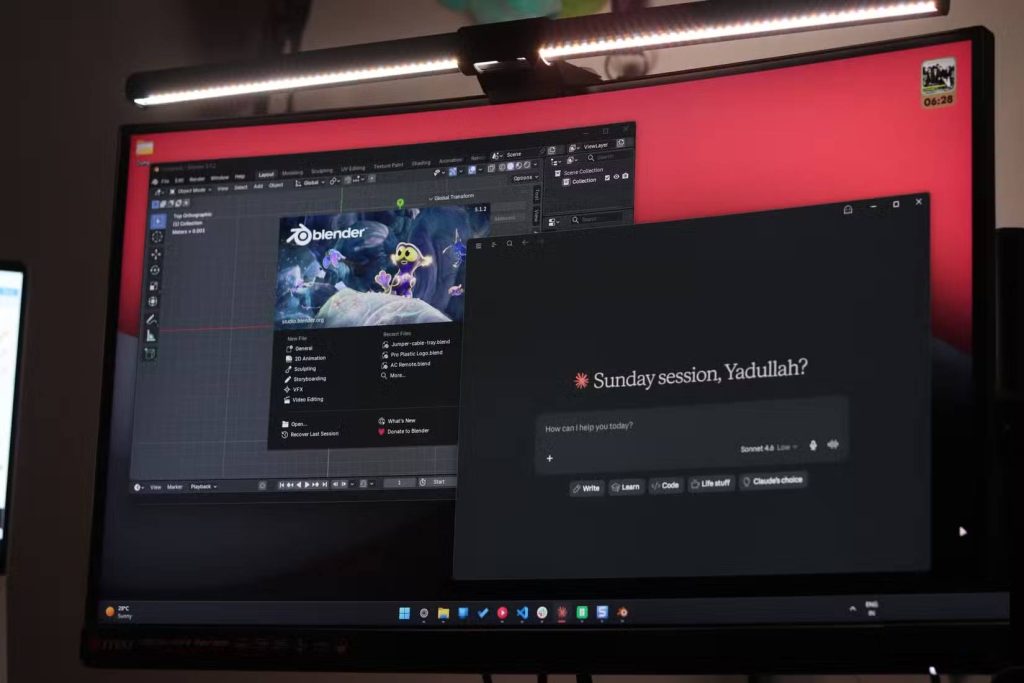 Claude và Blender chạy trên Windows 11