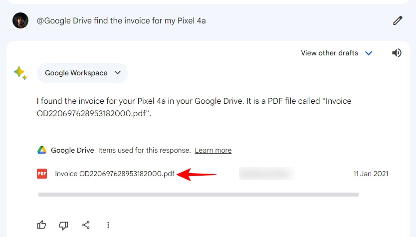 Tập tin Google Drive tìm trên Gemini
