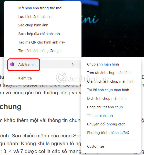 Sử dụng tiện ích Ask Screenshot for Gemini