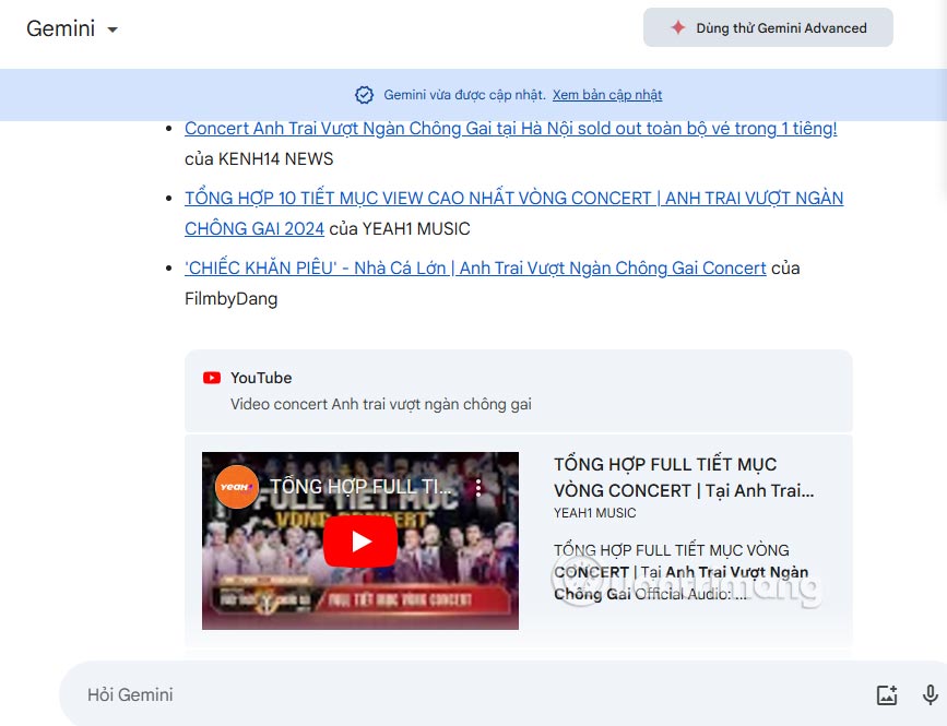 Tìm video YouTube trong Gemini