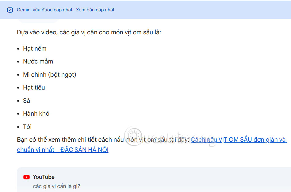 Tìm nội dung video YouTube trên Gemini