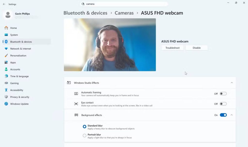 Windows 11 Studio Effects trong menu Settings