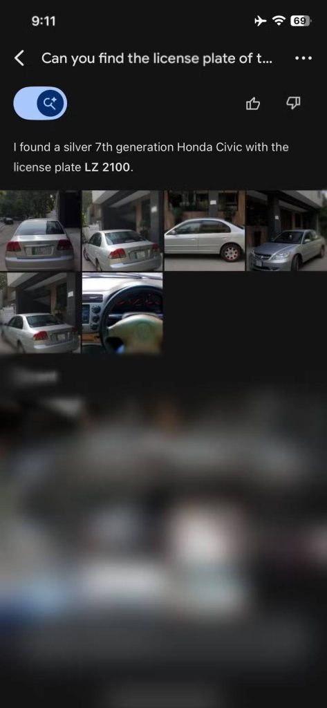 Tìm biển số xe Honda Civic bằng tính năng Ask Photos