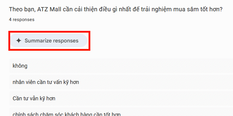 Tóm tắt câu phản hồi trong Google Forms bằng Gemini