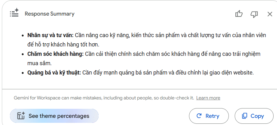 Tạo lại tóm tắt phản hồi trong Google Forms bằng Gemini