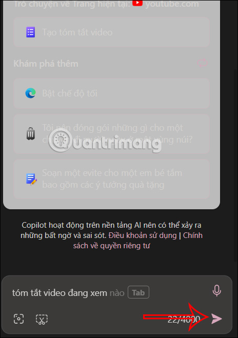 Yêu cầu tóm tắt video Youtube bằng Copilot trên Edge 