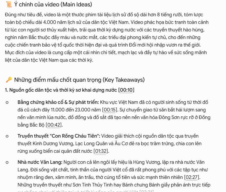 Nội dung tóm tắt YouTube bằng Gemini