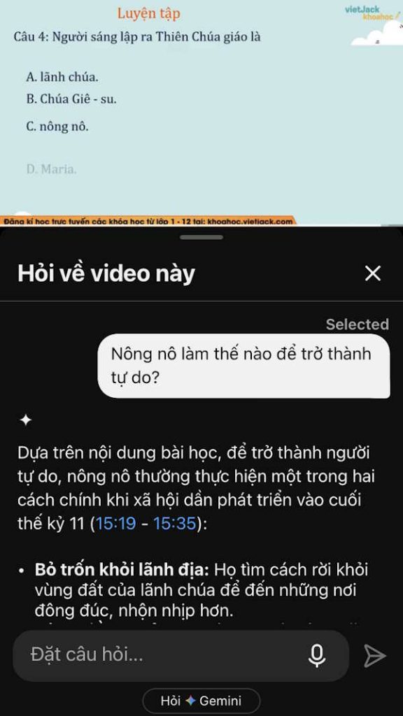 Câu hỏi về video YouTube