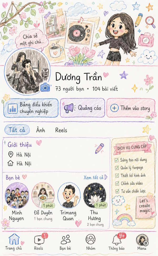 Prompt tiếng anh vẽ bút chì trang Facebook