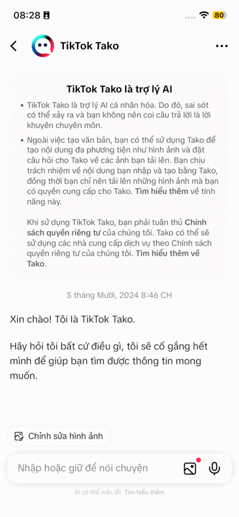 Giao diện trợ lý Tako