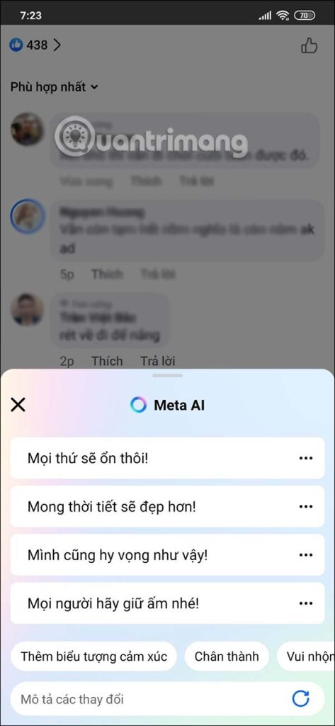 Bình luận gợi ý từ Meta AI