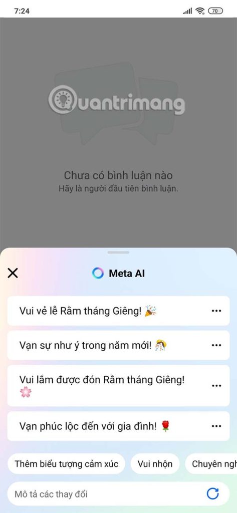 Thay đổi bình luận gợi ý từ Meta AI