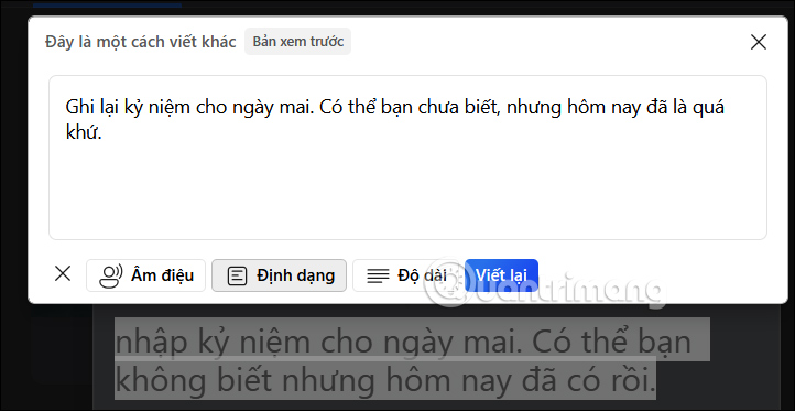 Tùy chọn viết lại văn bản bằng Copilot