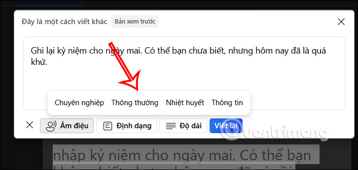 Chỉnh âm điệu văn bản bằng Copilot