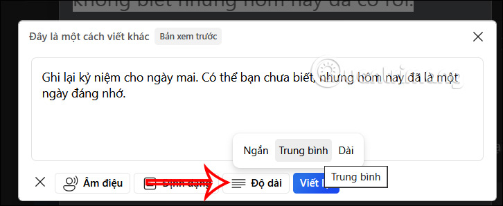 Chỉnh độ dài văn bản bằng Copilot