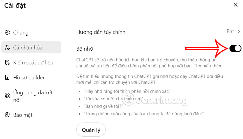 Bộ nhớ ChatGPT