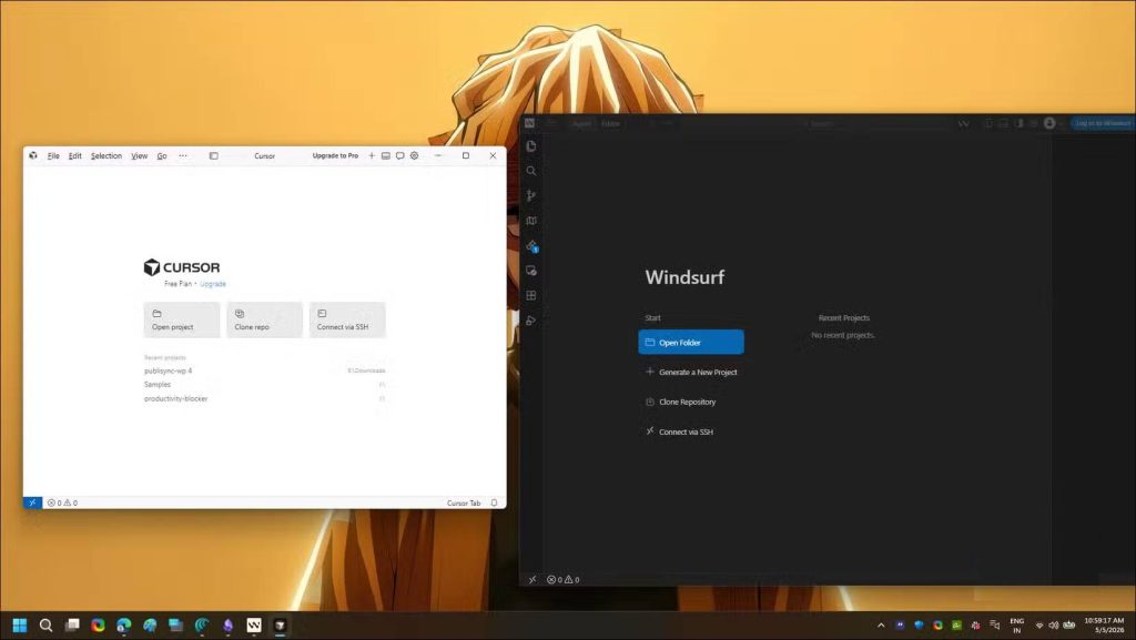 Con trỏ và màn hình khởi động Windsurf trên Windows 11