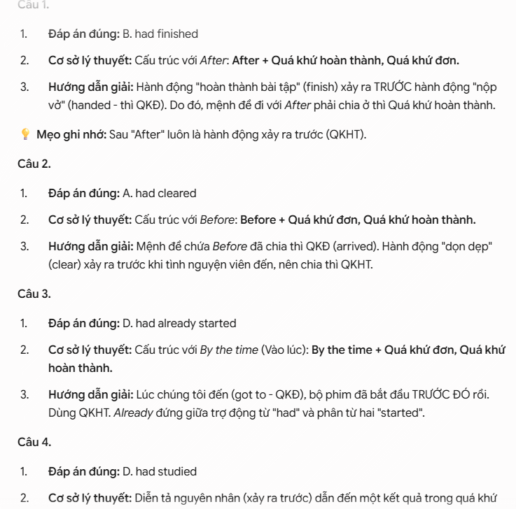 Nội dung đáp án chi tiết