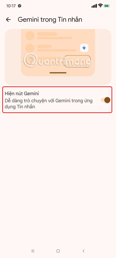 Hiển thị Gemini trong Google Messages Android