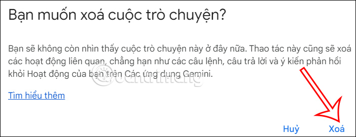 Chọn xóa cuộc trò chuyện Google Gemini