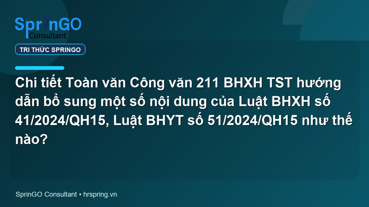 Chi tiết Toàn văn Công văn 211 BHXH TST hướng dẫn bổ sung một số nội dung của Luật BHXH số 41/2024/QH15, Luật BHYT số 51/2024/QH15 như thế nào?