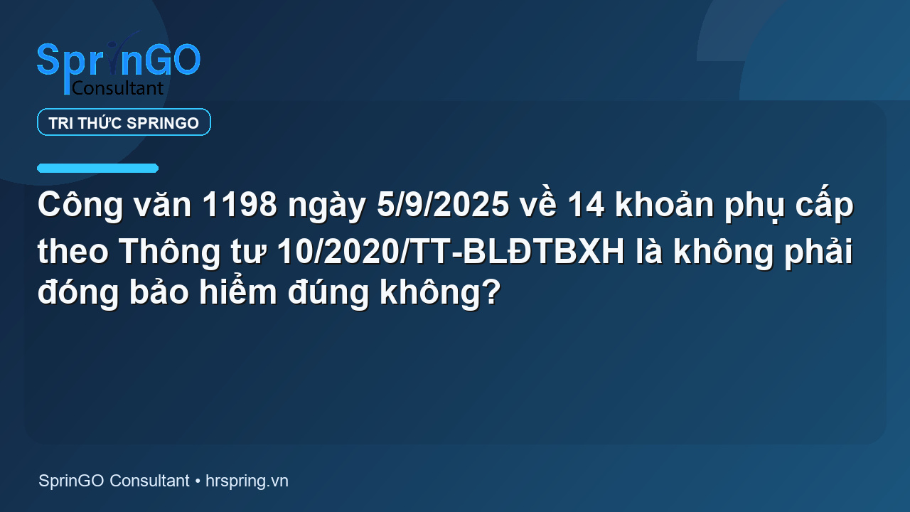 Công văn 1198 ngày 5/9/2025 về 14 khoản phụ cấp theo Thông tư 10/2020/TT-BLĐTBXH là không phải đóng bảo hiểm đúng không?