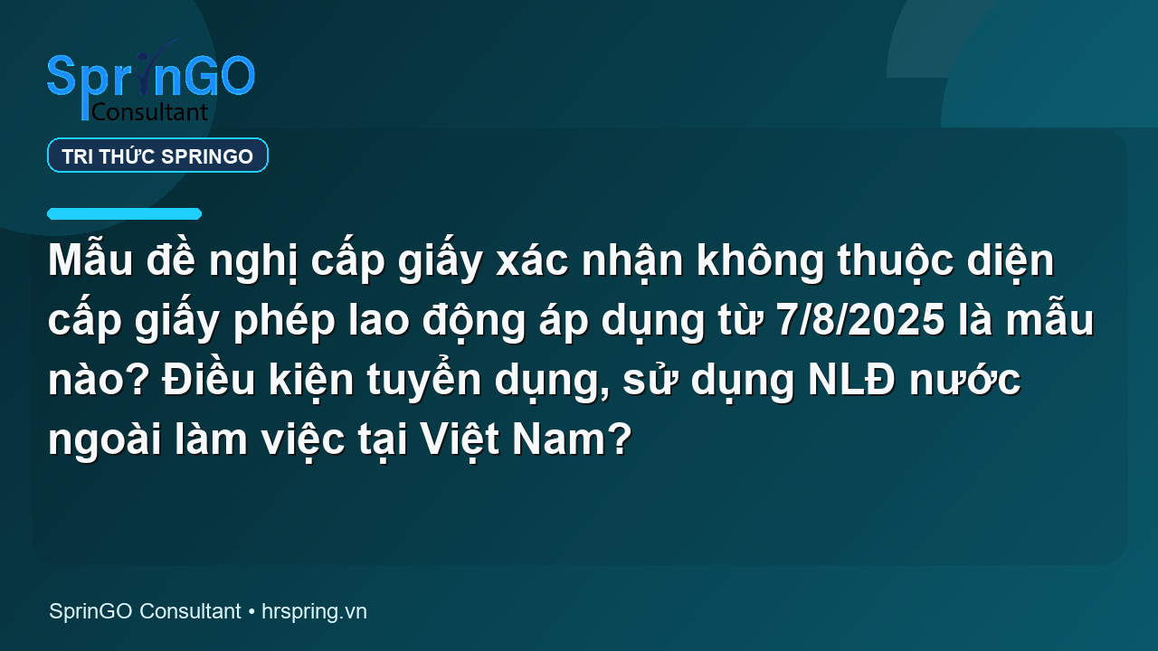 Mẫu đề nghị cấp giấy xác nhận không thuộc diện cấp giấy phép lao động áp dụng từ 7/8/2025 là mẫu nào? Điều kiện tuyển dụng, sử dụng NLĐ nước ngoài làm việc tại Việt Nam?
