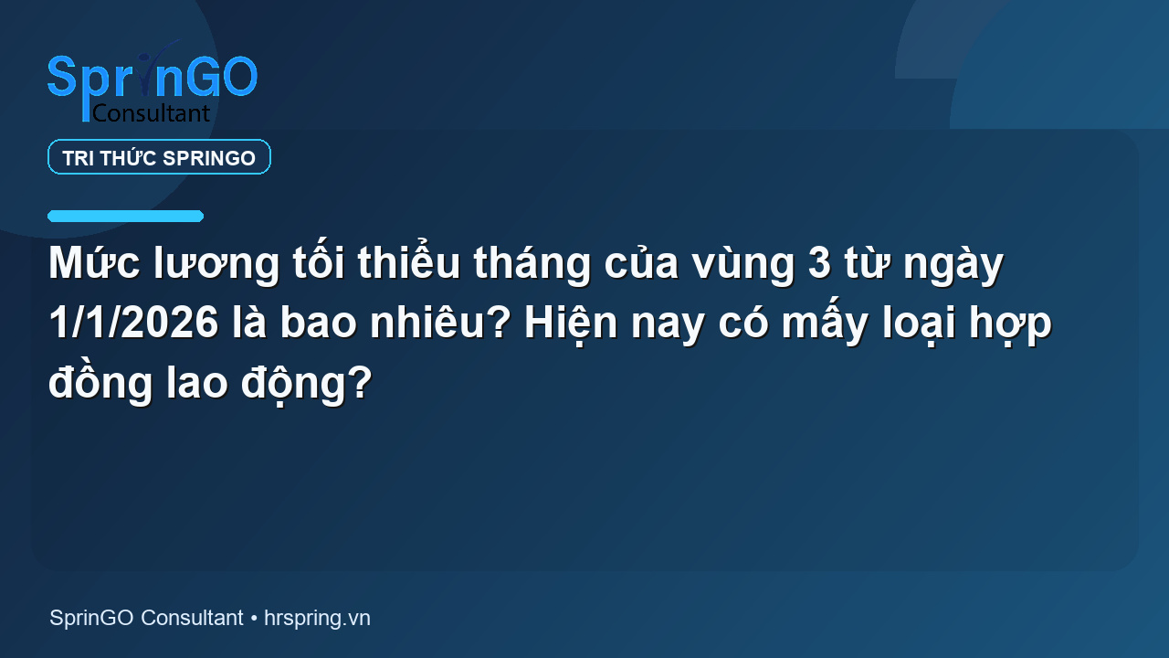 Mức lương tối thiểu tháng của vùng 3 từ ngày 1/1/2026 là bao nhiêu? Hiện nay có mấy loại hợp đồng lao động?