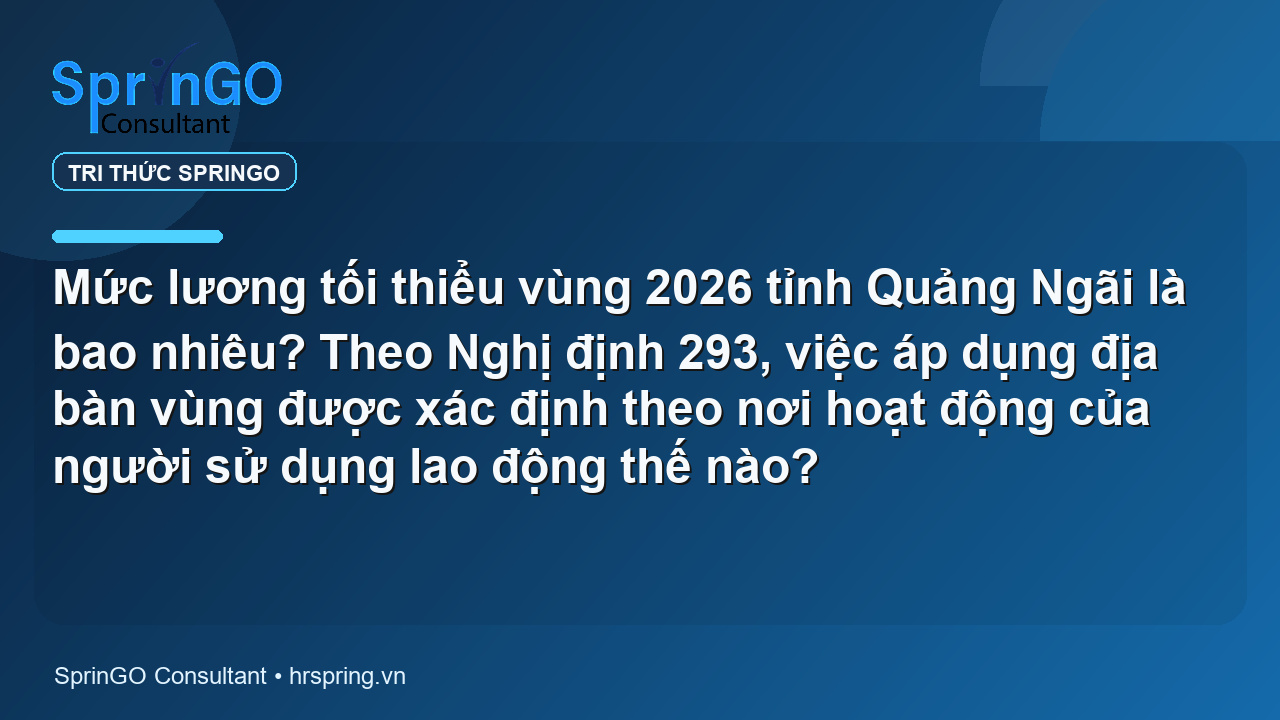 Mức lương tối thiểu vùng 2026 tỉnh Quảng Ngãi là bao nhiêu? Theo Nghị định 293, việc áp dụng địa bàn vùng được xác định theo nơi hoạt động của người sử dụng lao động thế nào?