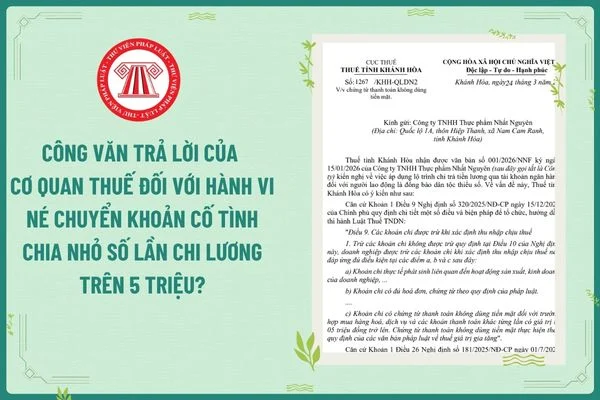 Công văn trả lời của Cơ quan thuế đối với hành vi né chuyển khoản cố tình chia nhỏ số lần chi lương trên 5 triệu?