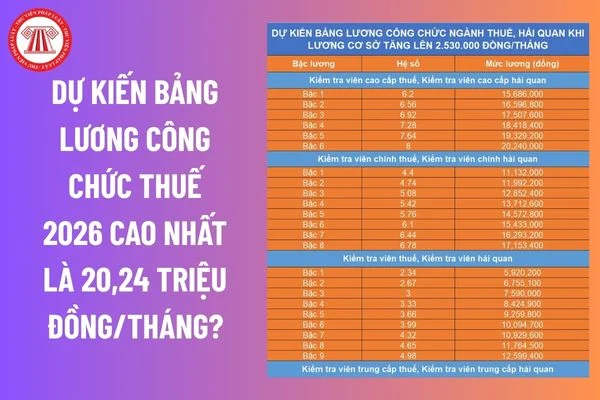Dự kiến bảng lương công chức thuế 2026 cao nhất là 20,24 triệu đồng/tháng?