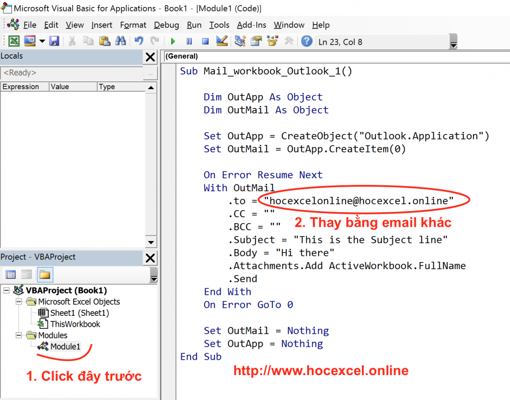 Chỉnh lại email trong code