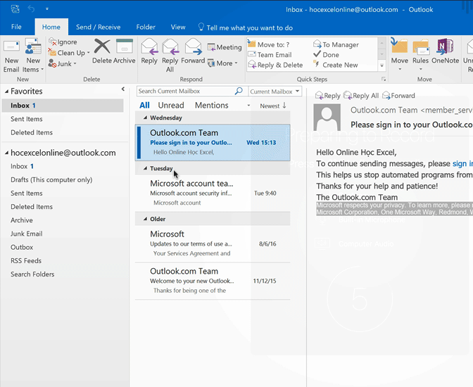 Bật Programmatic Access cho Outlook