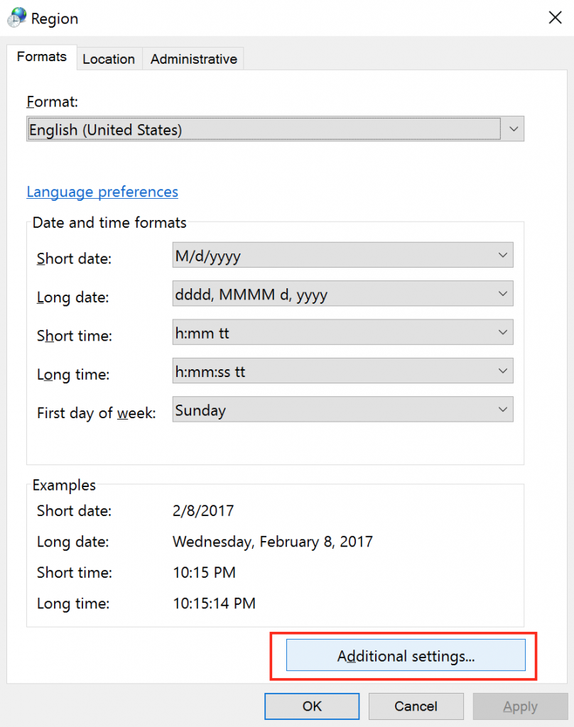 additional settings