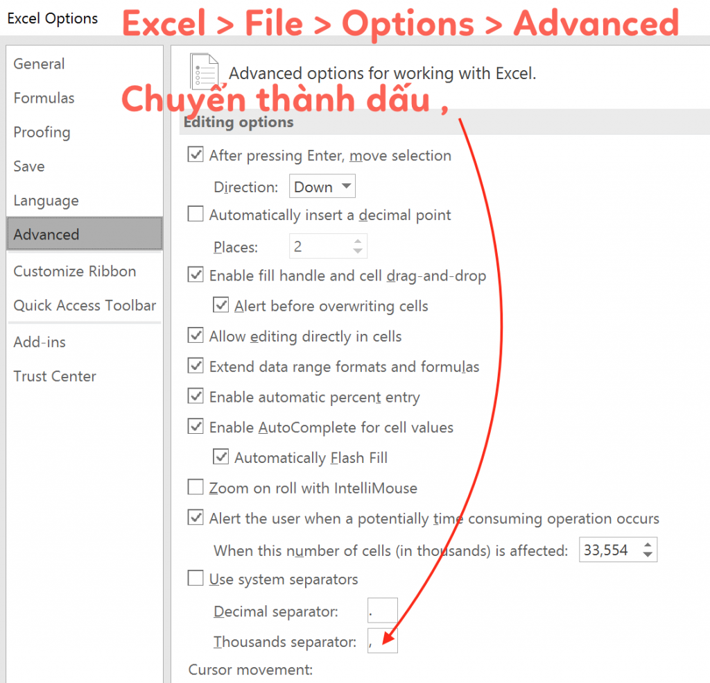 excel option