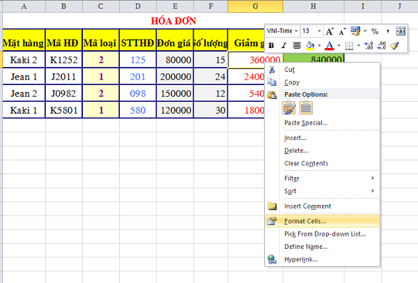 Cách ẩn công thức trong Excel