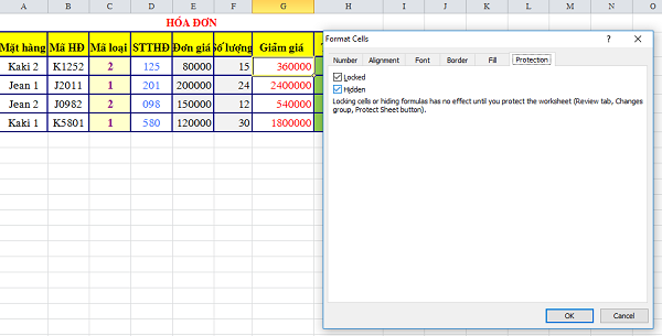Cách ẩn công thức trong Excel
