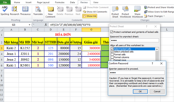 Cách ẩn công thức trong Excel