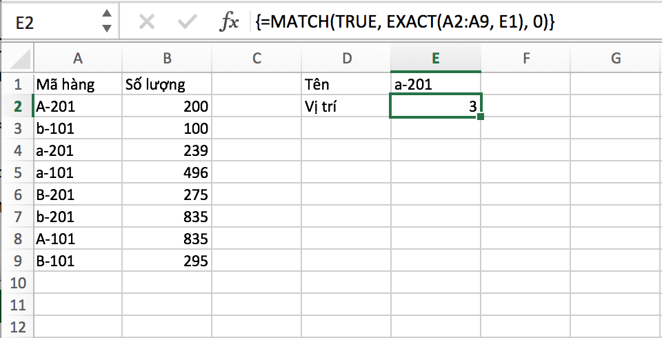 Hàm Match và các ứng dụng của hàm Match trong Excel 2007, 2010, 2013, 2016