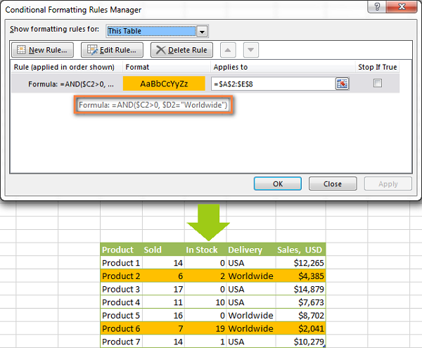 Công thức Excel để định dạng có điều kiện dựa trên giá trị ô khác