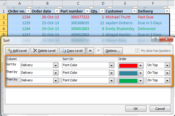 Cách lọc và sắp xếp lại các dòng bằng màu nền, màu chữ và biểu tượng trong Excel