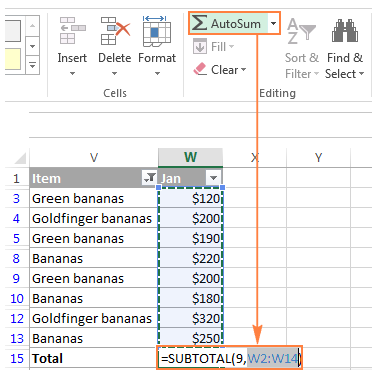 Các ví dụ về hàm Sum trong Excel – Cách chỉ tính tổng các cột, hàng hoặc ô được hiển thị
